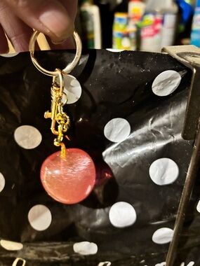 Glossy Shimmery Pink Orb Keychain with Gold Hardware